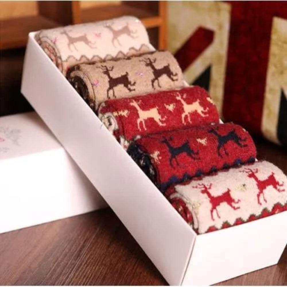 1 Pair Christmas Socks Snowflake Deer Cotton Wool Winter Warm Womens Gifts