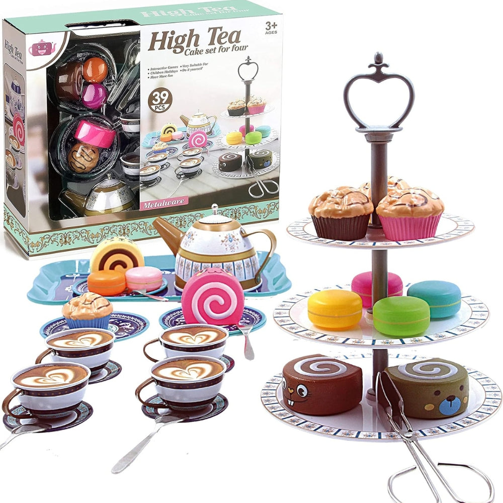39 Pcs Princess Tea Party Set For Little Girls , Afternoon Tin Metal Tea Set With 3 Tier Party Cake Stand, Vintage Design, Play Food Dessert Accessories, Teapot, Saucers, And Tea Cups For Kids