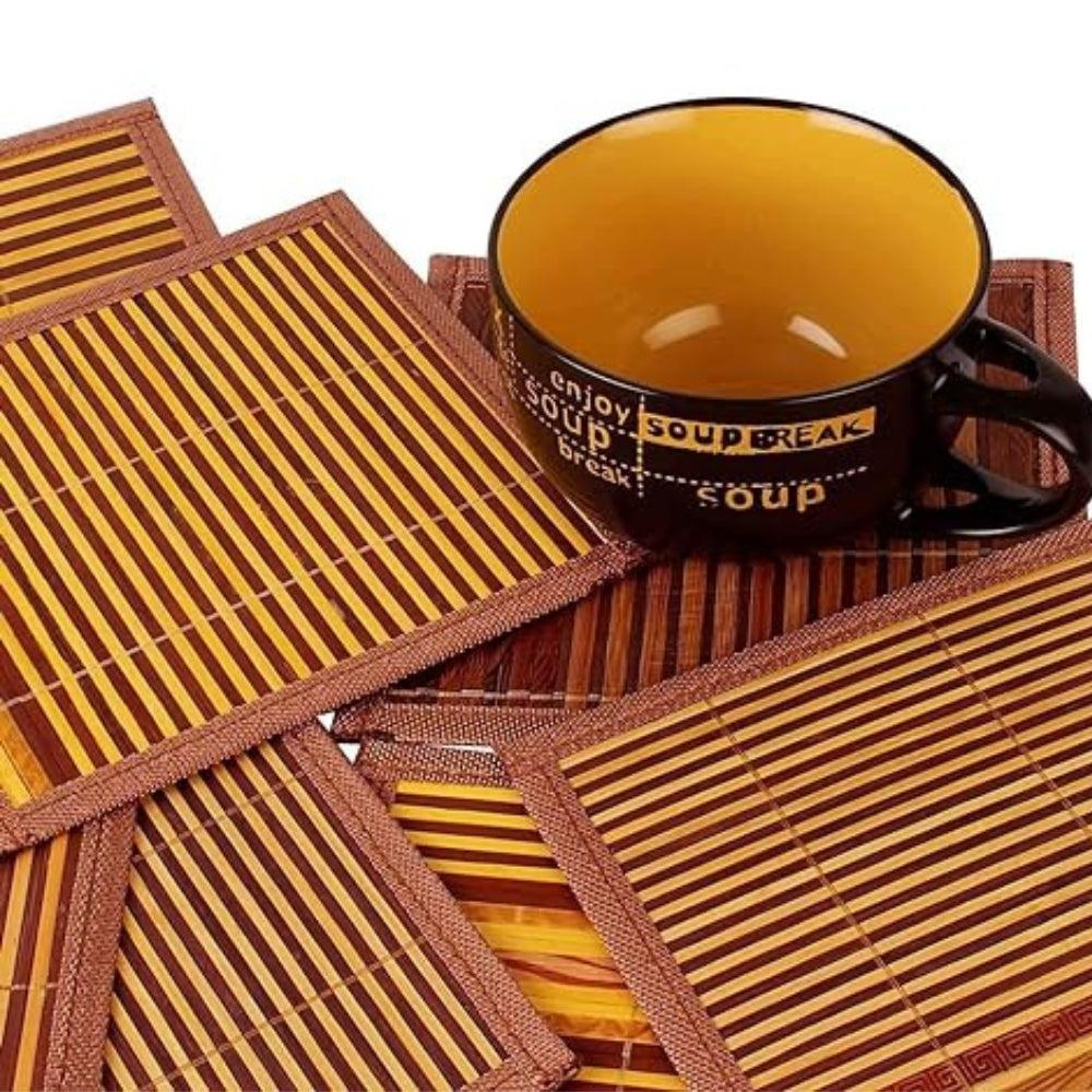 Bamboo Coasters Heat Pad Mix & Match Pattern | 10.1 cm X 10.1 cm | 6 Pcs Set