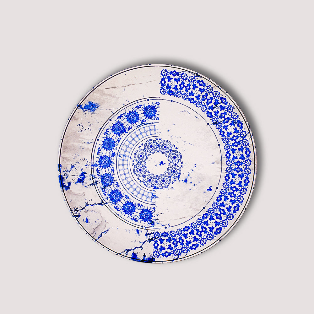 Blue Floral Mandala Flat Dish 26 CM