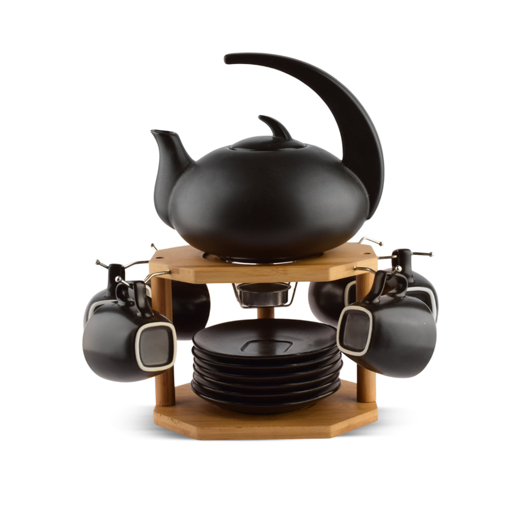 Ceramic Coffee Set With Bamboo Rack 16 Pcs