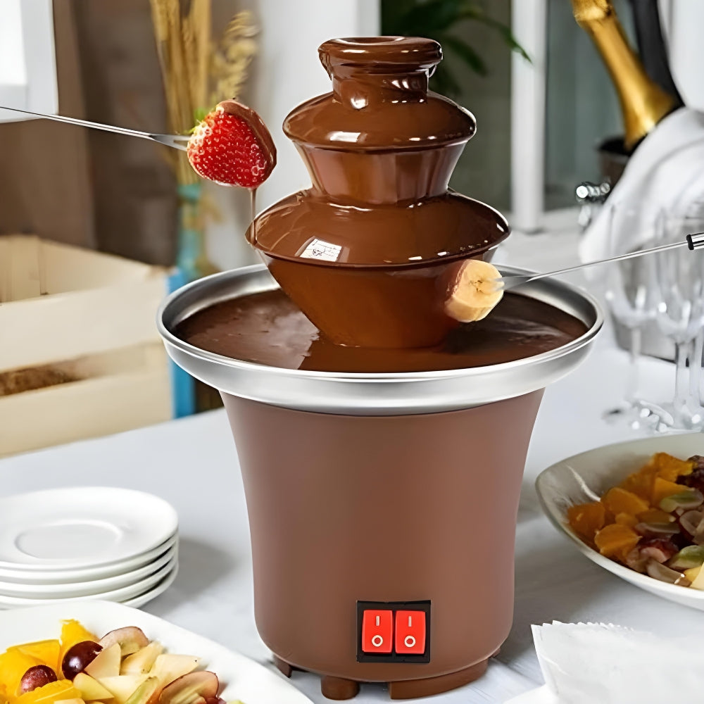 Chocolate Fountain, 3 Tiers Electric Melting Machine Chocolate Fondue Fountain ,Stainless Steel Cascading Mini Hot Chocolate Fondue Pot Fountain Party Fondue, Home Party For Nacho Cheese, BBQ Sauce, Fruit,Ranch, Liqueurs
