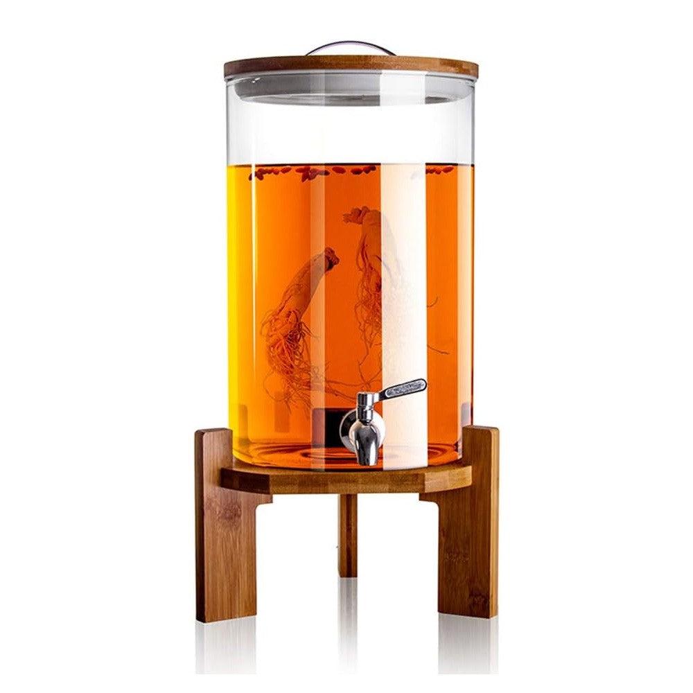 Classic Wooden Glass Beverage Dispenser Mason Jar With Metal Base 8.5L