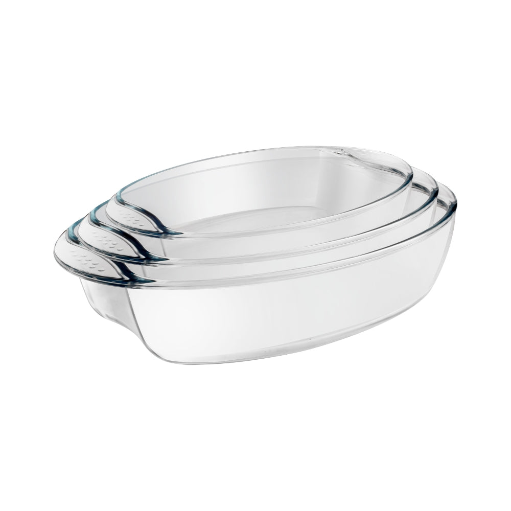 Clear Tempered Glass Baking Dish Set, Set Of 3 Pcs Oval Glass Bakeware Casserole Pan Set (Oven, Refrigerator, Dishwasher Safe)