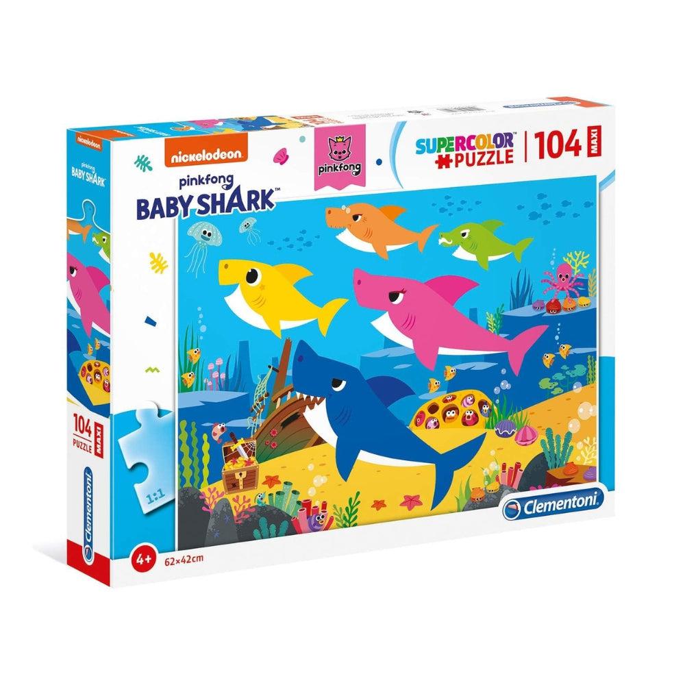 Clementoni 23751 Baby Shark Supercolor Puzzle For Children, 104 Maxi Pcs , Ages 4 Years Plus