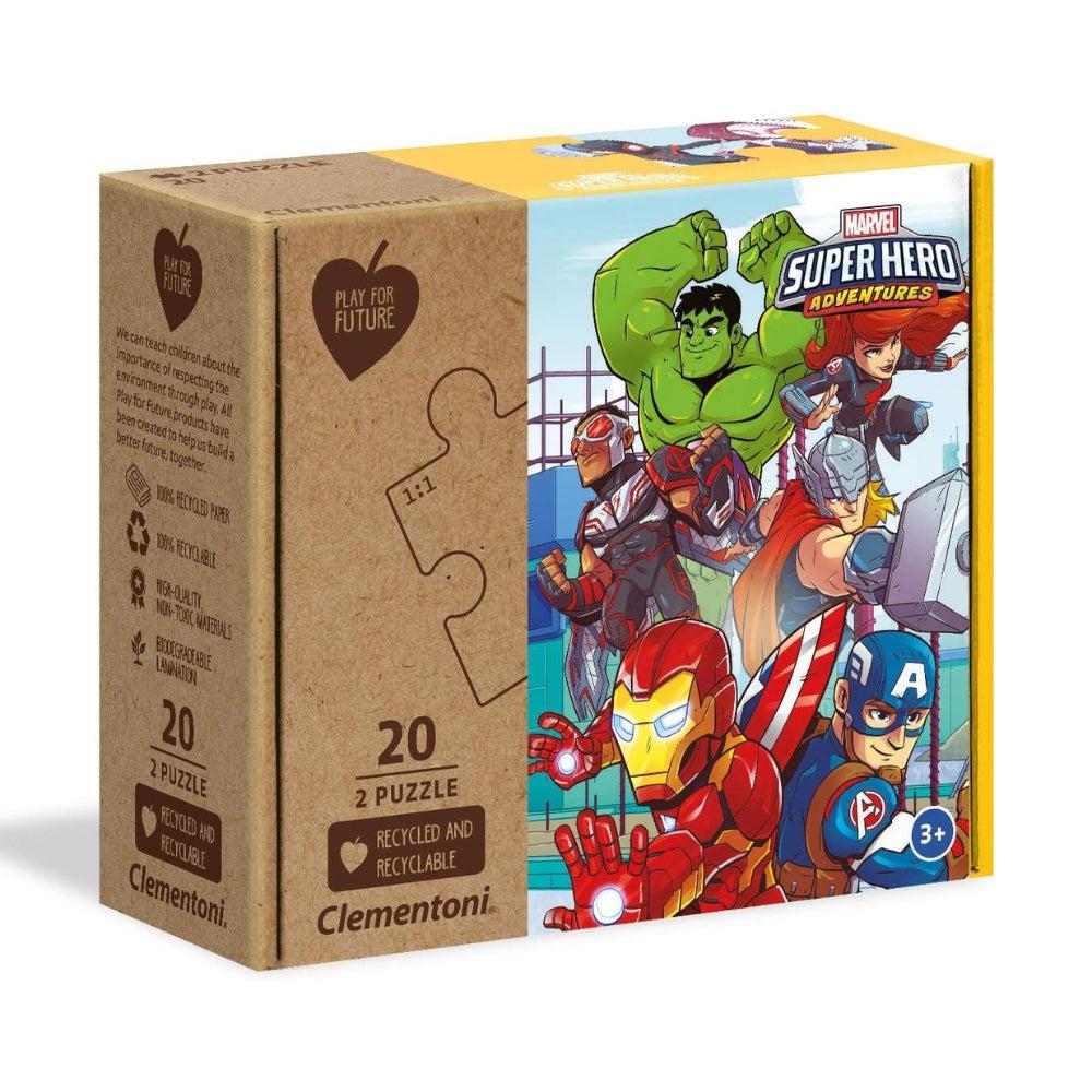 Clementoni 24775 Marvel Super Hero - 2x20 Pcs - Made In Italy - 100% Recycled Materials, Jigsaw Puzzle For Kids