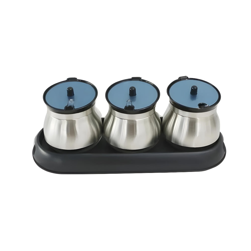 Condiment Holder 3 Stainless Steel Pots With Plastic Stand Top Rio