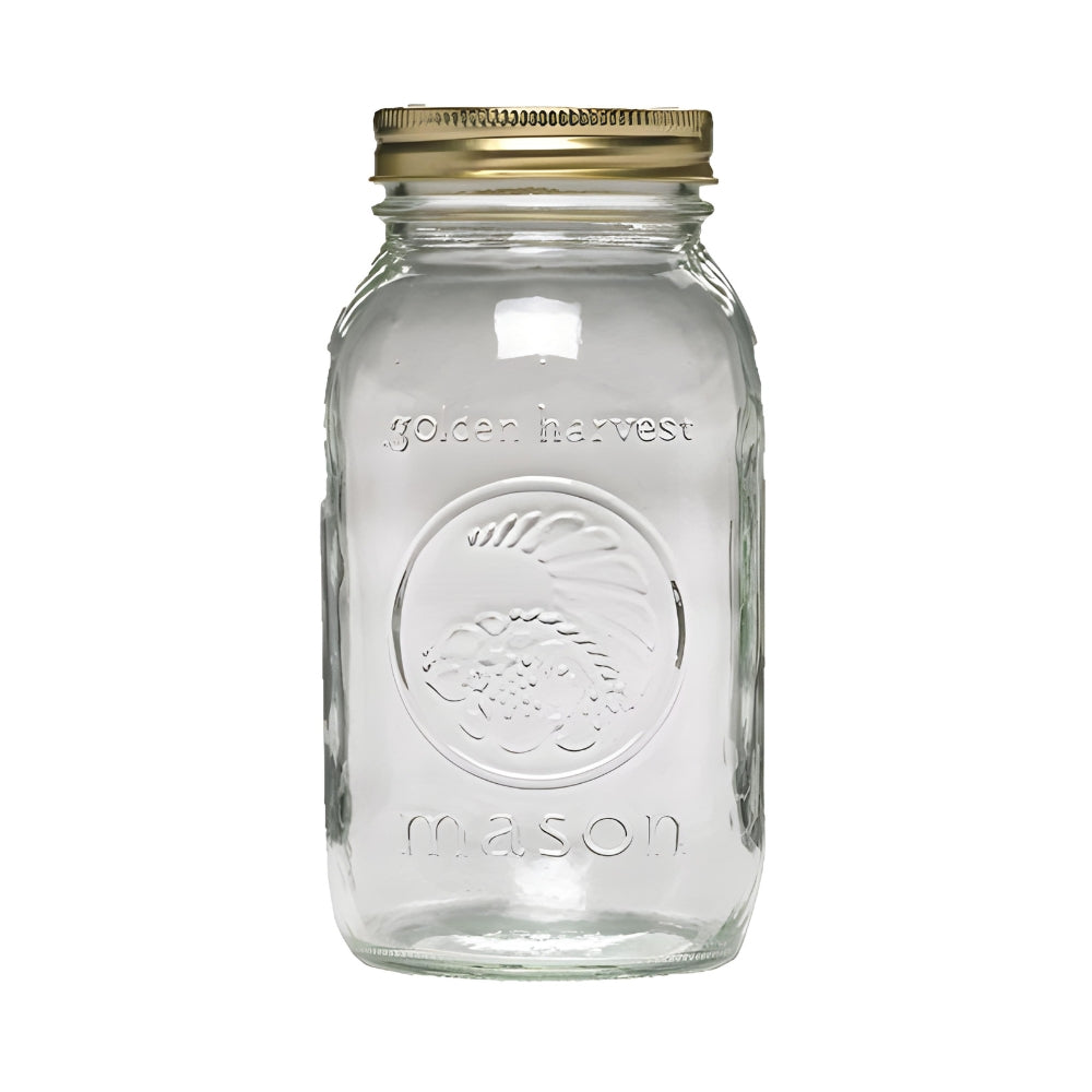 Golden Harvest Glass Mason Jar With Lid & Band,Single Jar 1 L