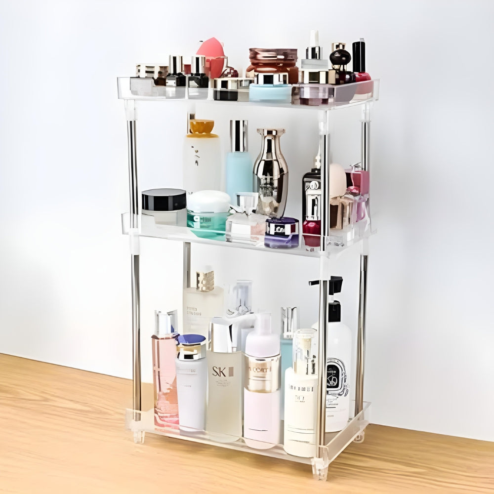 JASDF Organizer Countertop,3-Tier Vanity Tray Shelf Cosmetic Organizer Perfume Skincare Stanading Counter Shelf,Multi-Functional Acrylic Organizer Bathroom Tray (3-Tier)