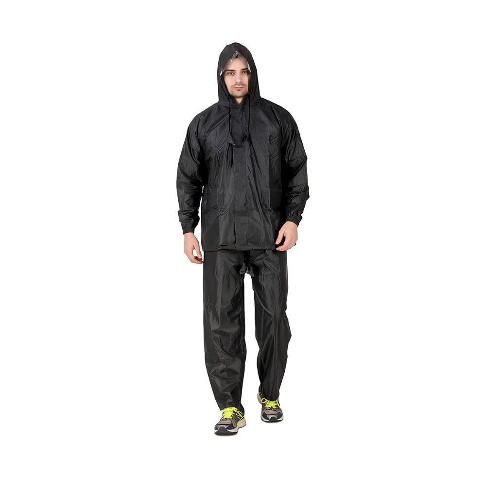 JR Capas Rain Coat For Men And Women’s 100% Water Proof/Packable Zipper Raincoat With Hood & Pocket, Black Color