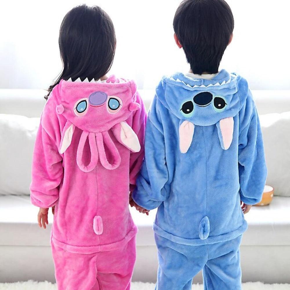 Kid's Kigurumi Pajamas Anime Blue Monster Patchwork Onesie Pajamas Funny Costume Coral Fleece Cosplay For Boys And Girls Christmas Animal Sleepwear Cartoon