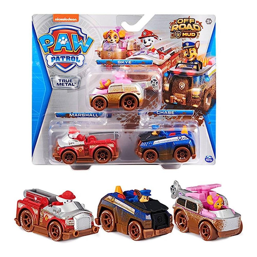 PAW Patrol 3 Packs True Metal Ride On Mud Cars With Skye, Chase And Marshall Kids Toy