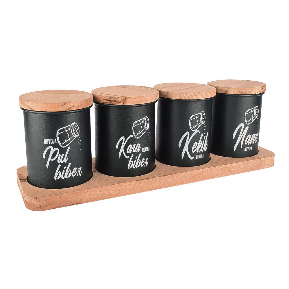 Pack Of Black Wooden Spices 4 Pcs