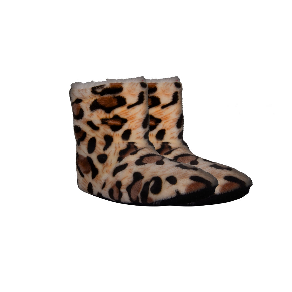 PajamaGram Women's Slipper Large Leopard Pom Pom Bootie Boot New
