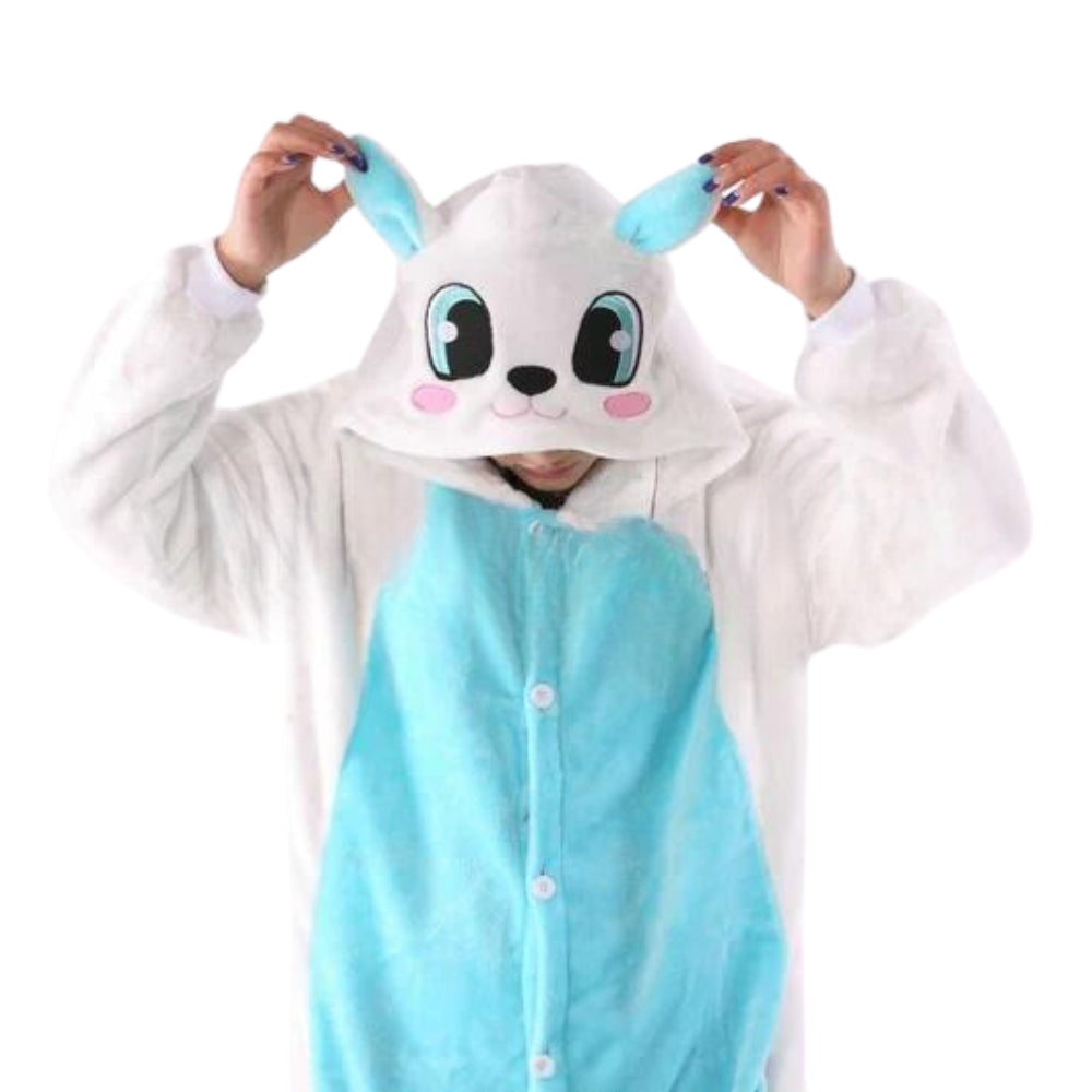 Rabbit Kigurumi Animal Pajamas Pyjamas PJS Costume Adult Cosplay Sleepwear Nightwear Clothes Xmas Gift Romper Hoodie(Without Slipper)