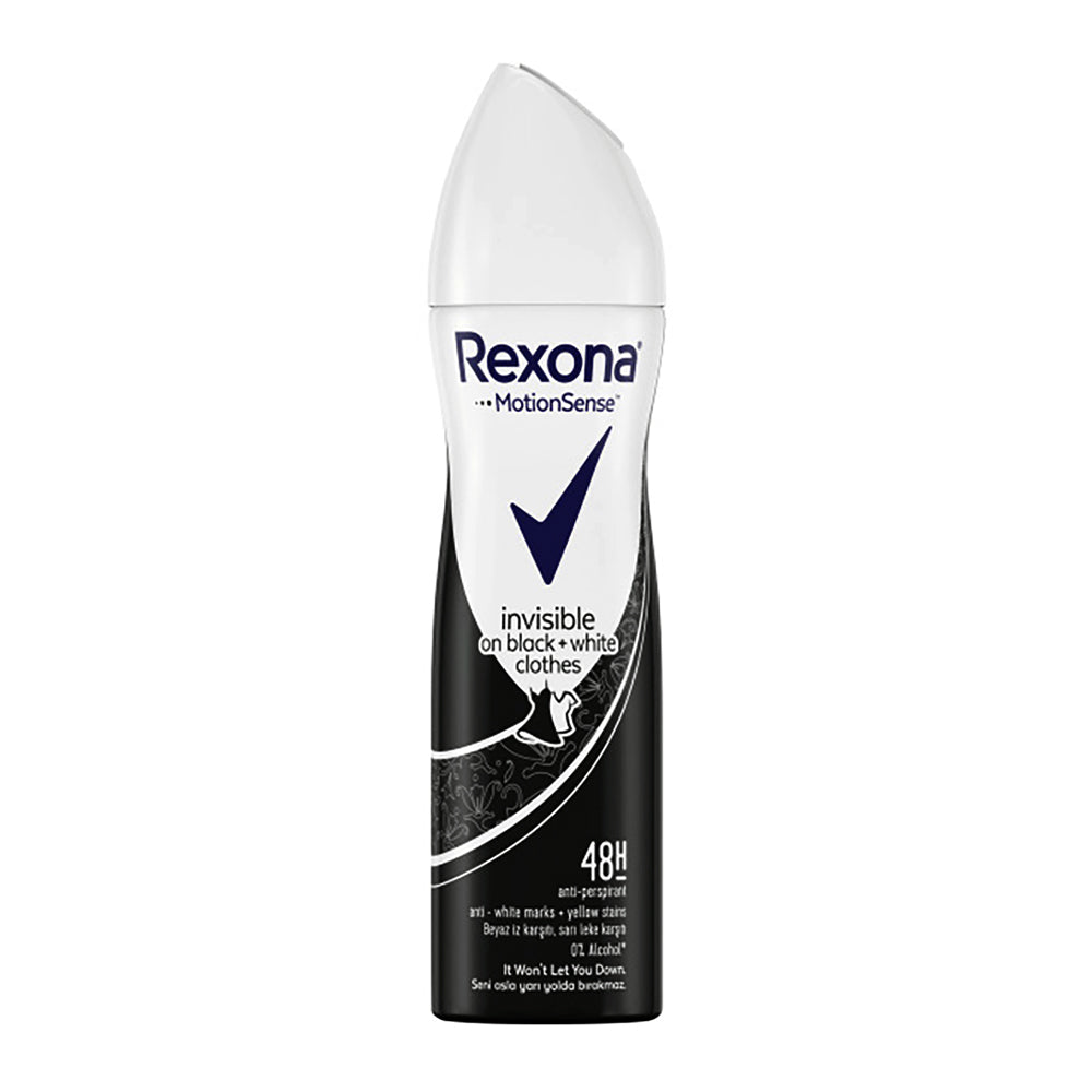 Rexona Women Deodorant Spray - MotionSense - Invisible On Black And White Clothes - Anti Persperant - 0% Alcohol - 48h - 200ml - Color White And Black