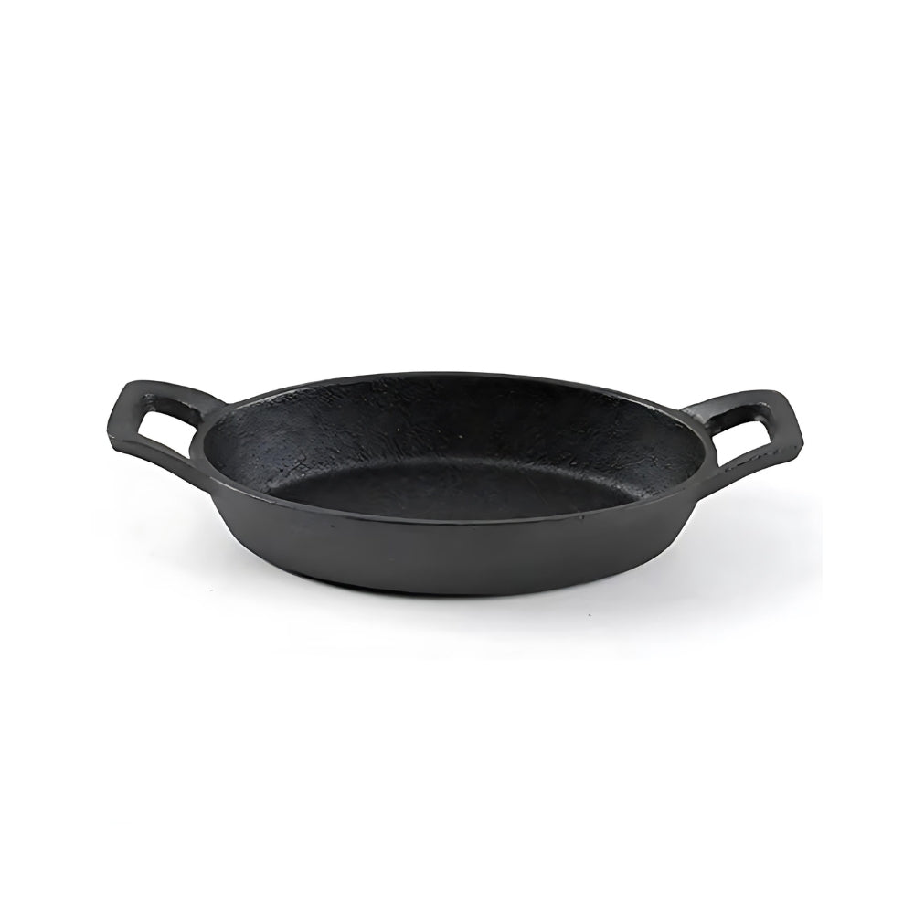 Round Cast Iron Sizzling With Wooden Base