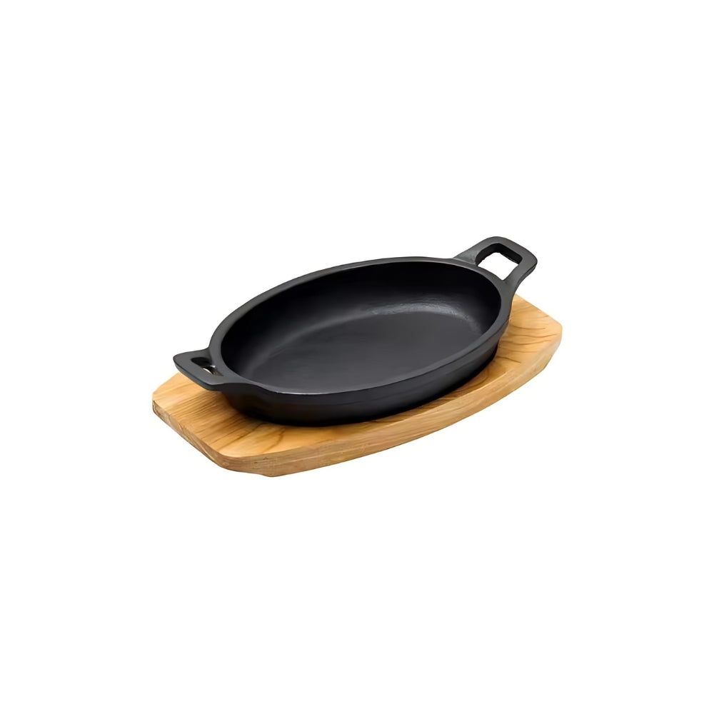 Round Cast Iron Sizzling With Wooden Base