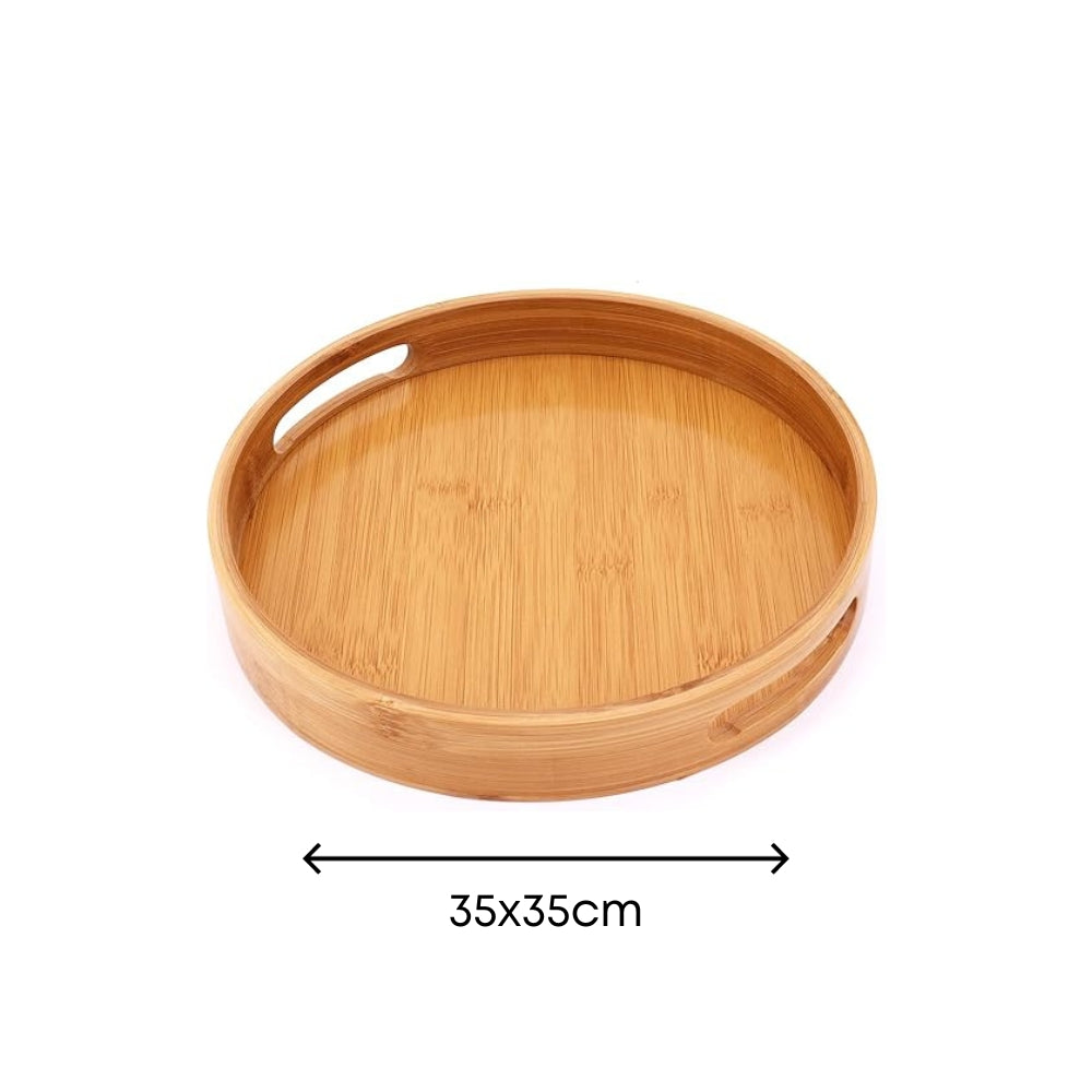 Round Bamboo Lazy Susan With Double Handles, Ideal For Tabletops, Kitchen Organization, And Pantry Storage