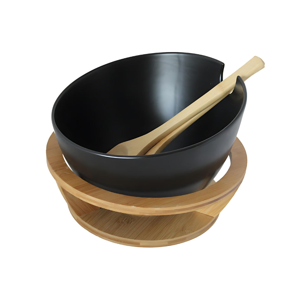 Salad Bowl With Bamboo Base