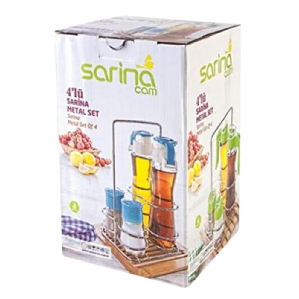 Sarina Glass 4 Pcs Metal Oil & Vinegar Spice