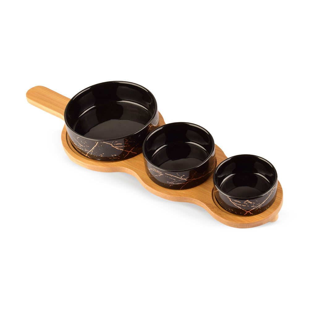 Set OF 3 Dishes With Bamboo Base