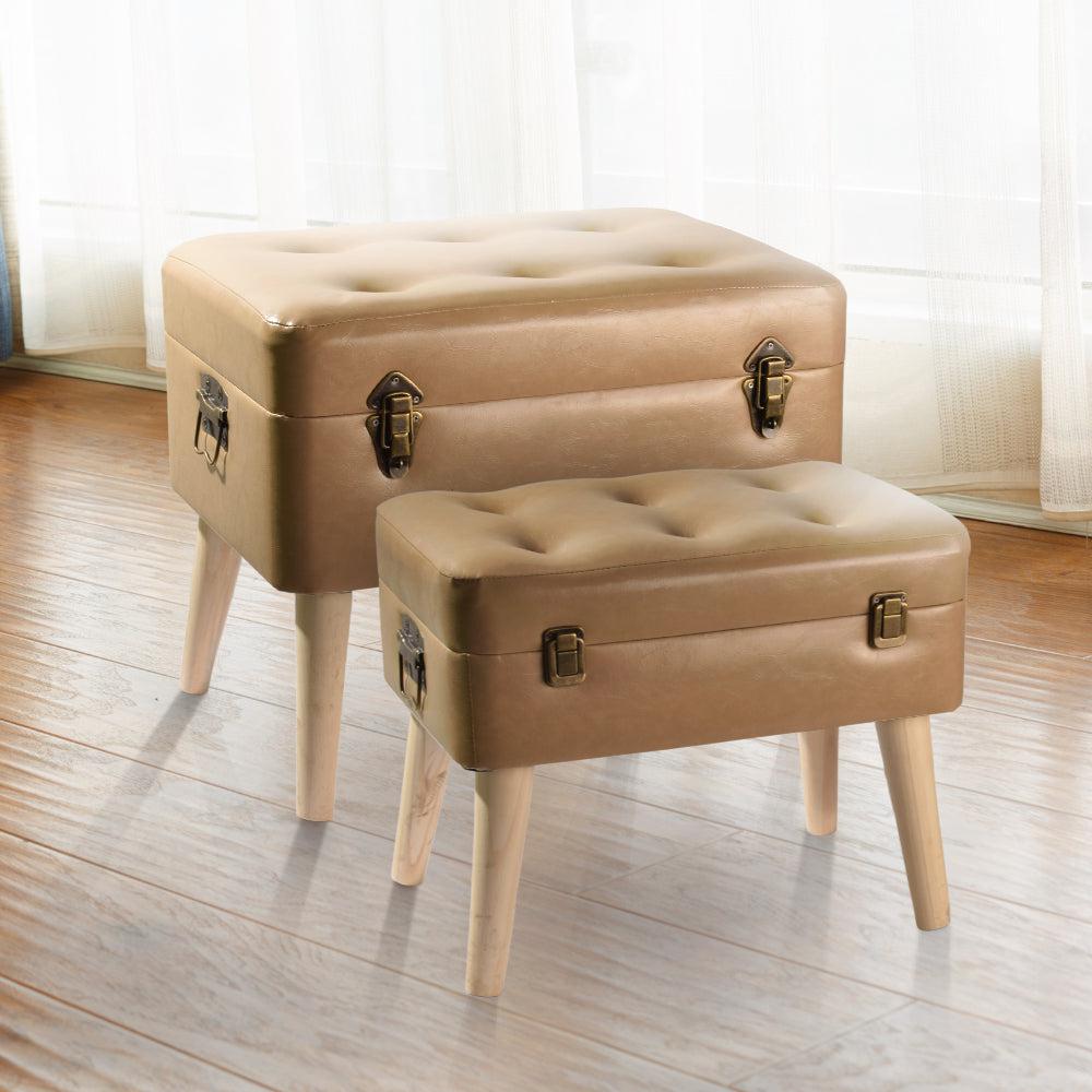 Set Of 2 Pouf Fuax Leather Storage Seat