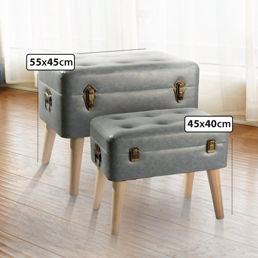 Set Of 2 Pouf Fuax Leather Storage Seat