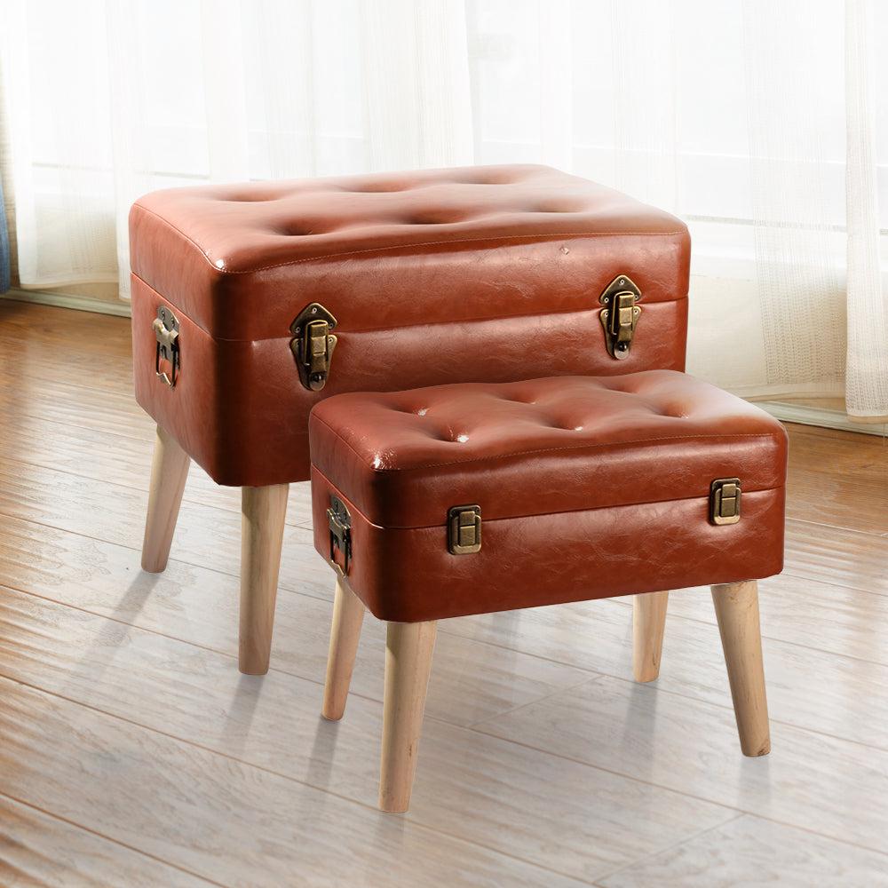 Set Of 2 Pouf Fuax Leather Storage Seat