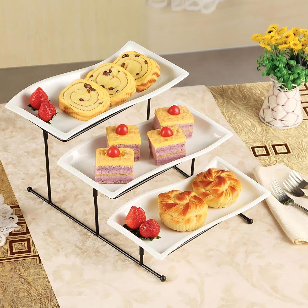 Set Of 3 Plates With Metal Rack