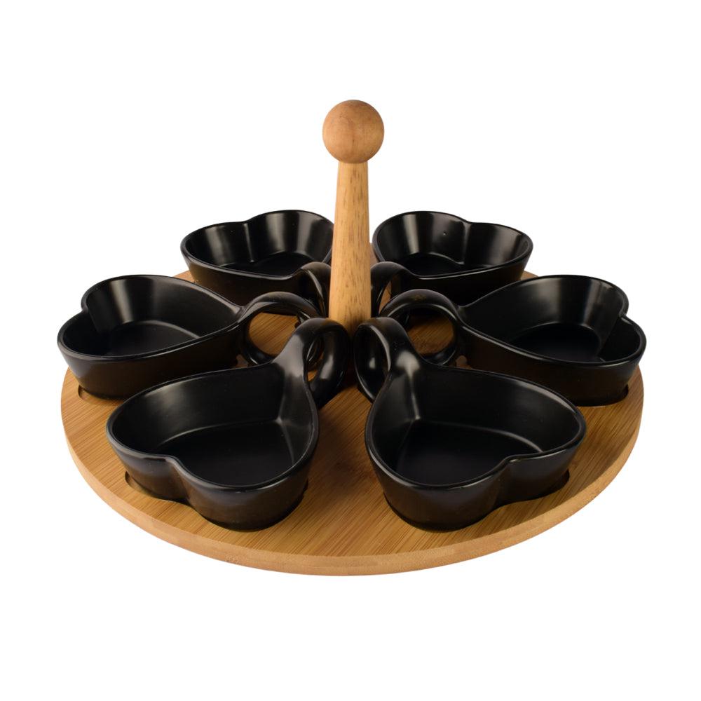 Set Of 6 Dishes With Bamboo Base