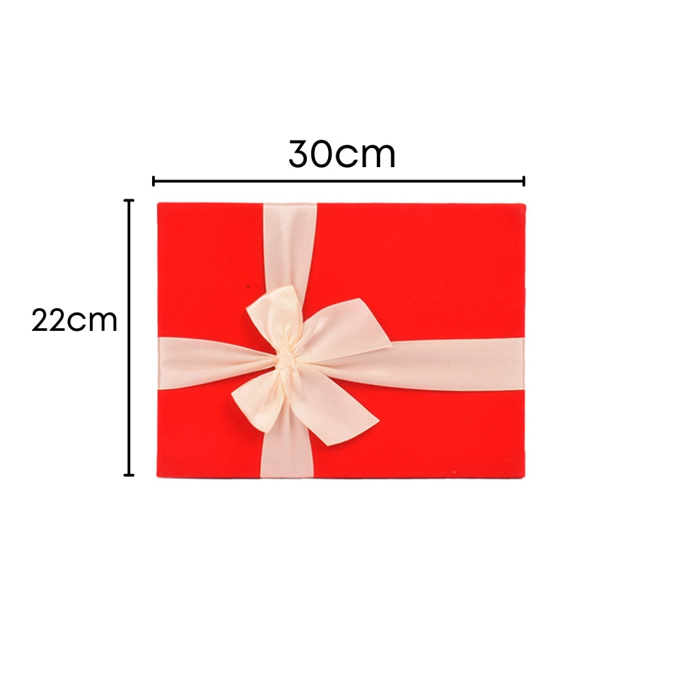 Set of 3 Rigid Gift Box, Red Box with Lid, Brown Interior and Satin Decorative Ribbon