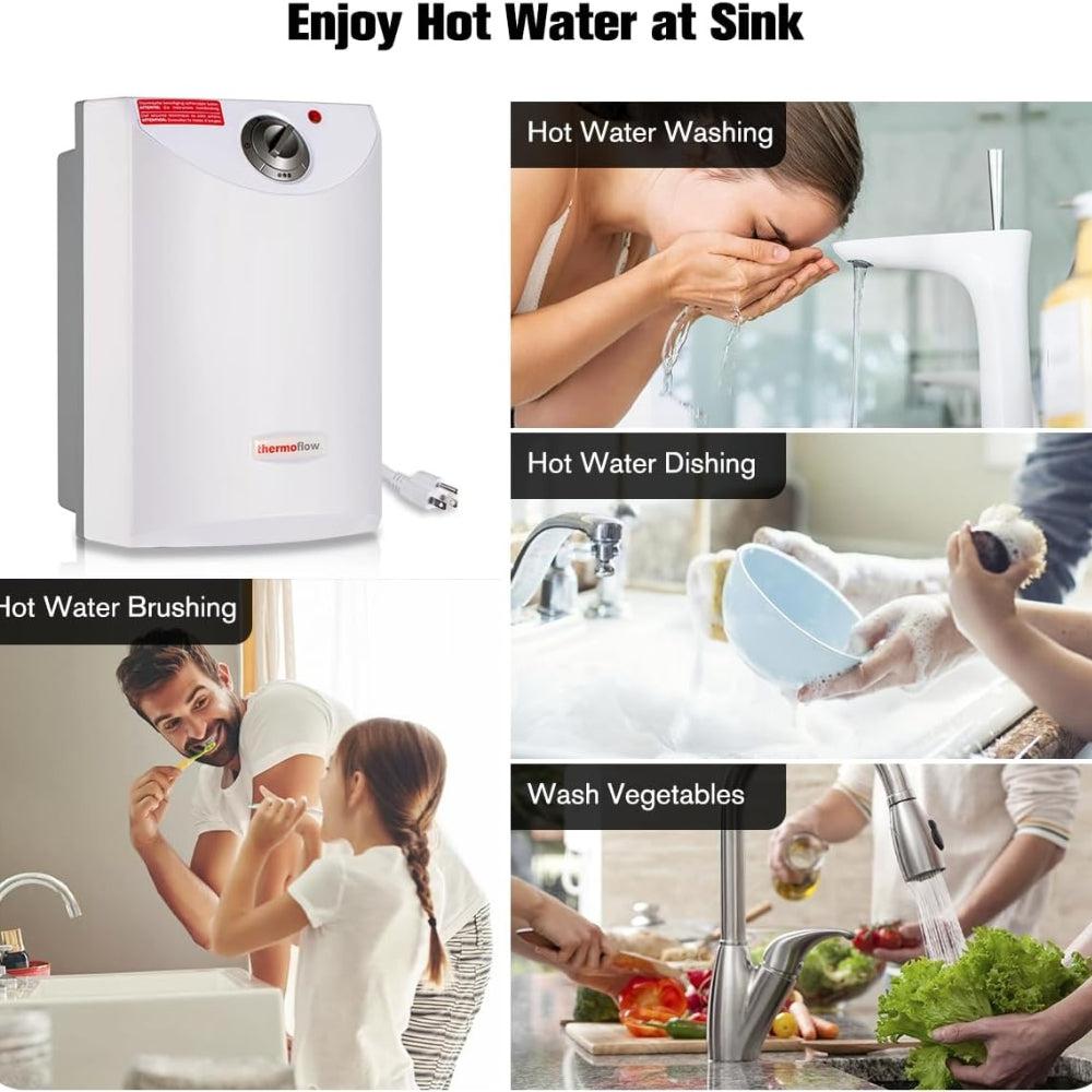 Thermoflow Electric Mini Tank Water Heater, 2.5 Gallon 120V Corded Under Sink Small Hot Water Heater For Point Of Use Instant Hot Water