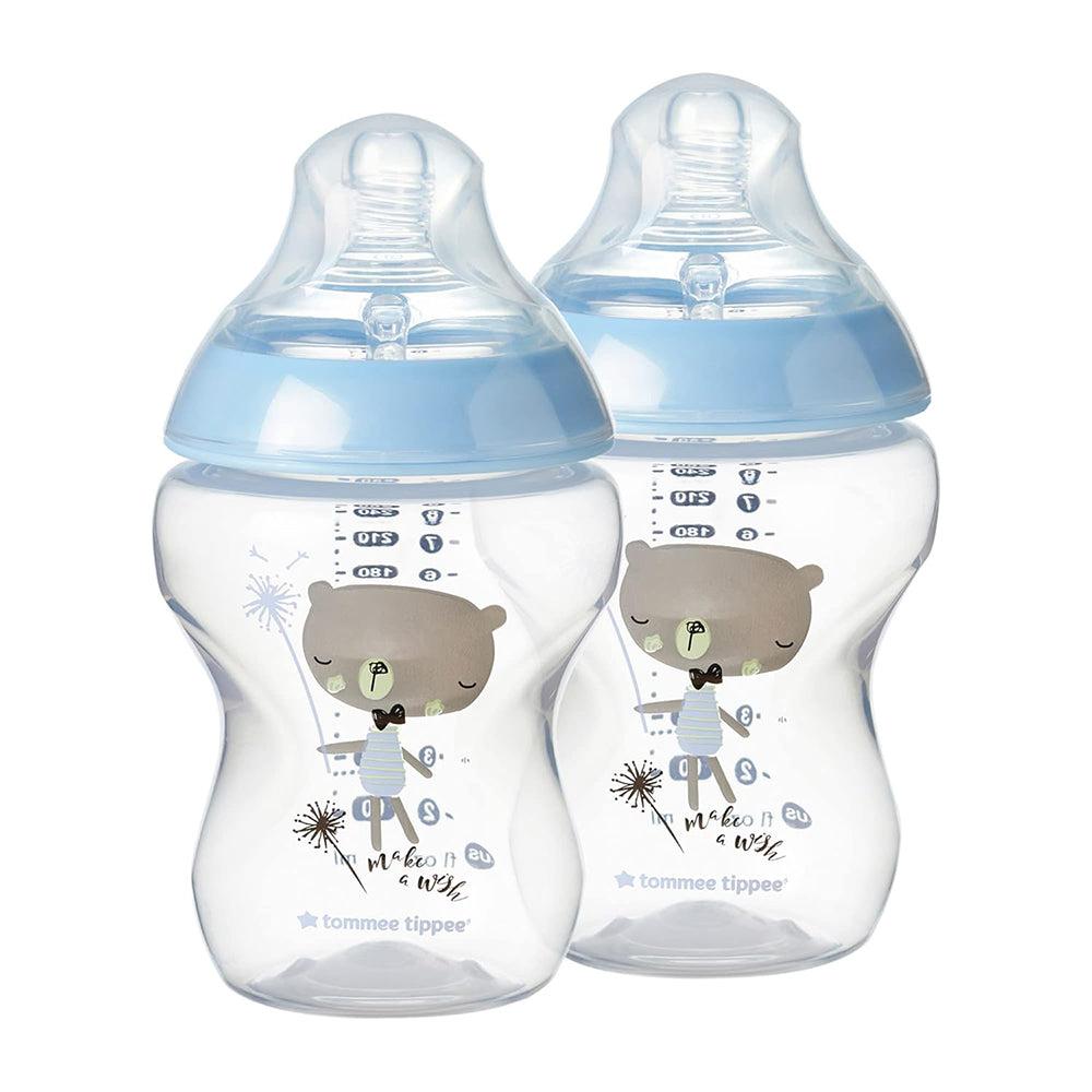 Tommee Tippee Closer to Nature Baby Bottles, Blue Slow Flow Breast-Like Nipple with Anti-Colic Valve