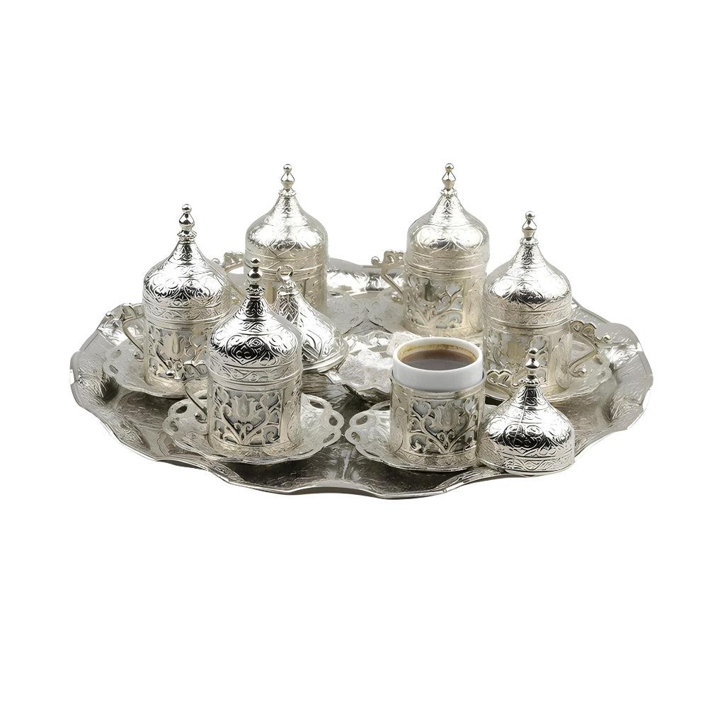 Turkish Greek Arabic Coffee Serving Cup Saucer Gift Set (Silver),8 Pcs