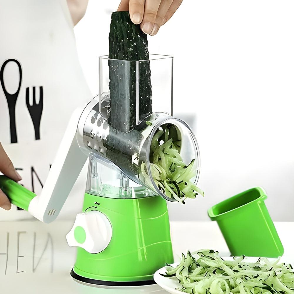 Vegetable Chopper, Multi-Function Shredder Hand Roll Rotary Cutter Grated Cheese Tool With 3 Stainless Steel Rotary Blades For Grinding,Cutting Silk, Slicing (Green)