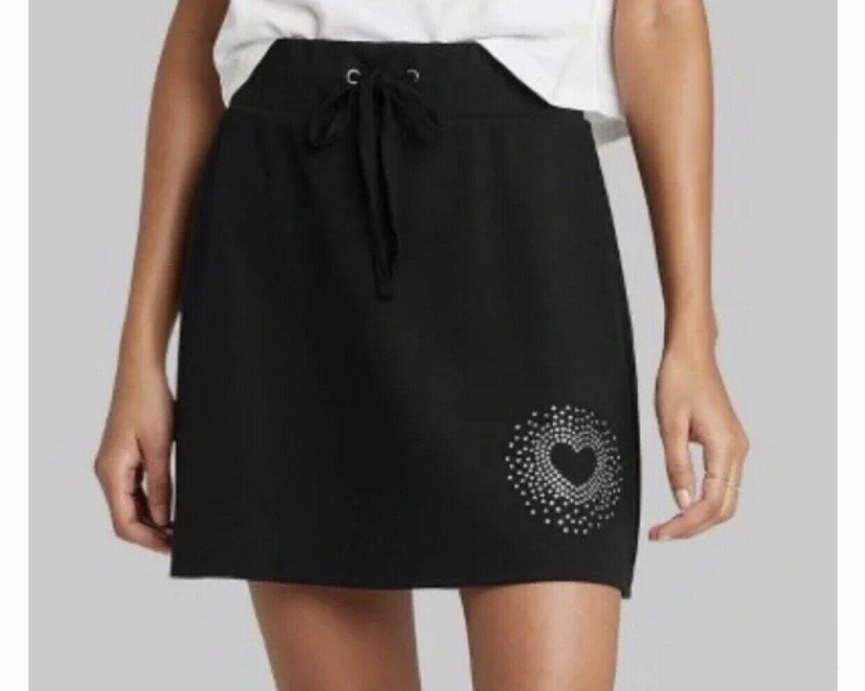 Wild Fable Ebony Skirt Womens Black Knit Jeweled Heart Mini A-Line Tennis Skirt EBONY 1PG83