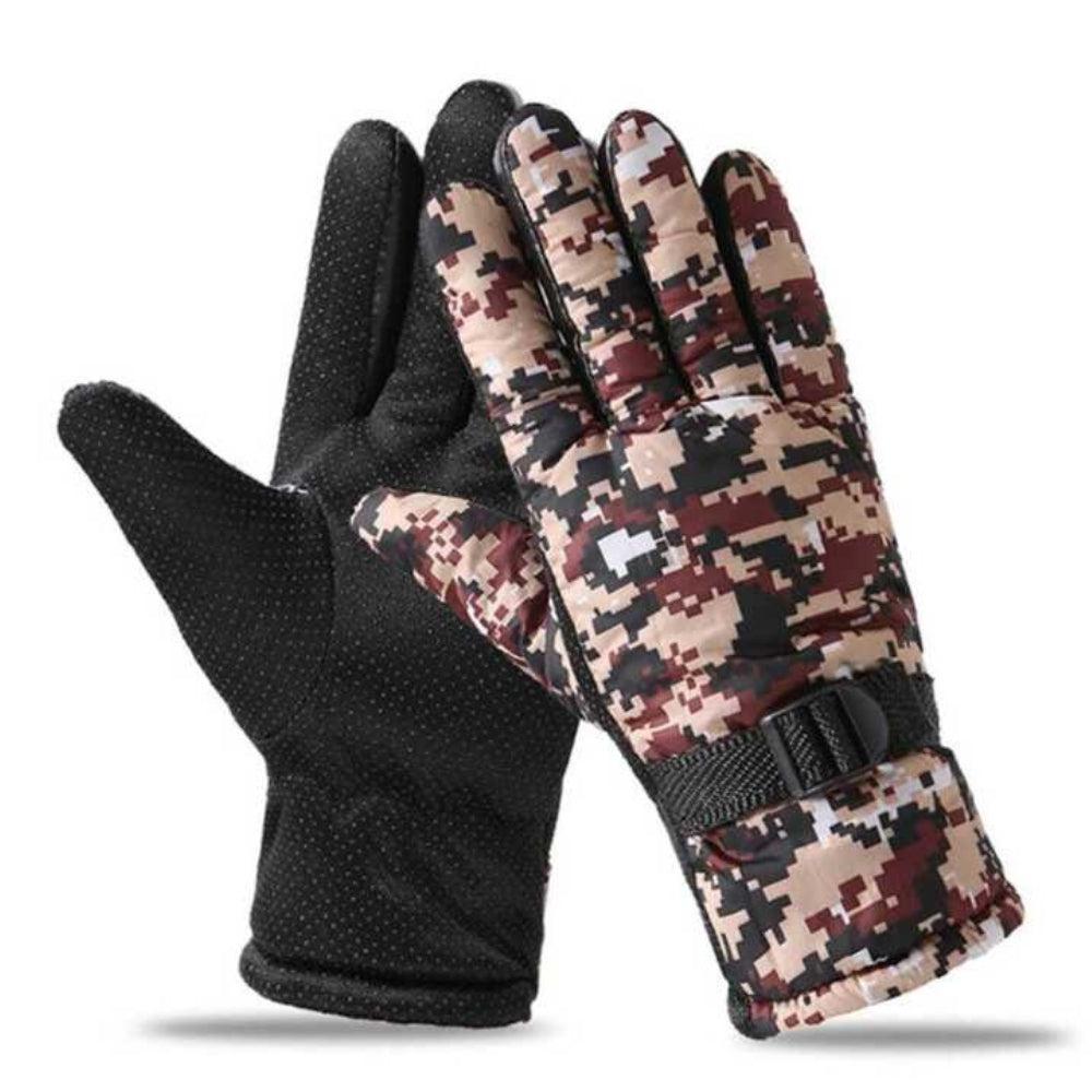 Winter Camo Skiing Gloves With Thick Plush, Anti-Slip And Windproof Design For Outdoor Sports Or Cycling